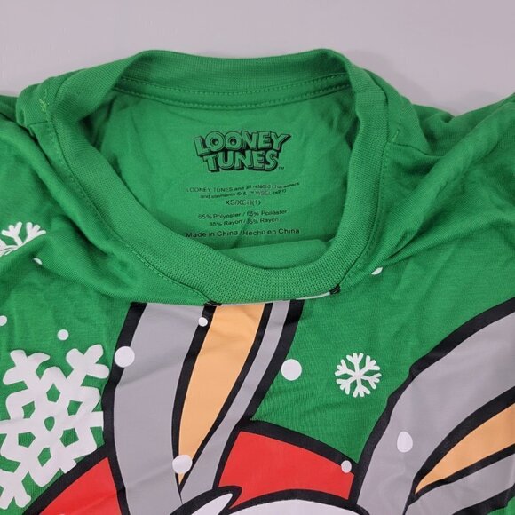 Looney Tunes Bugs Bunny Christmas Print Snowflakes Graphic T-Shirt - Picture 11 of 13